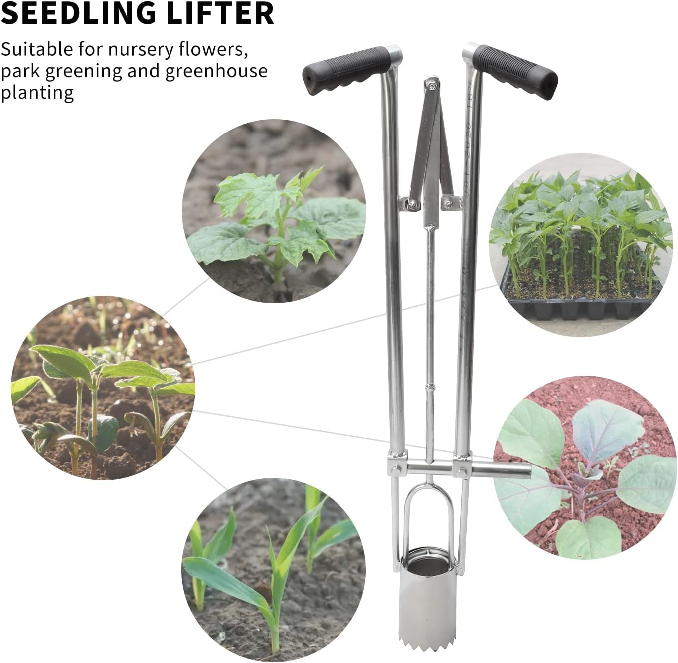 AIWFL Seedling Transplanter Long Handled Bulb Planter, Stainless Steel Manual Plant Transplanter Weeder Sod Plugger Flower Planting Garden Tool