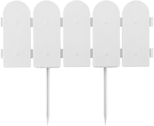 Evelyne Garden Border Edging: Wooden Fence Design - 16pcs White Yard Landscaping Fence Liner Lawn Edge Barrier - 20ft Kit of Decorative Lawn Landscape Panels Elements-Landscaping Edging-GMT-10374-D16