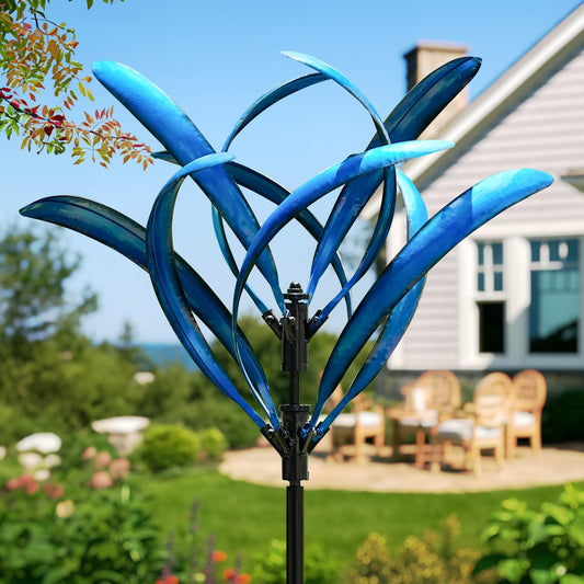 LimeHill Wind Spinner for Yard and Garden - Large Metal Kinetic Wind Sculptures for Outdoor Decorations (Blue Magnolia)