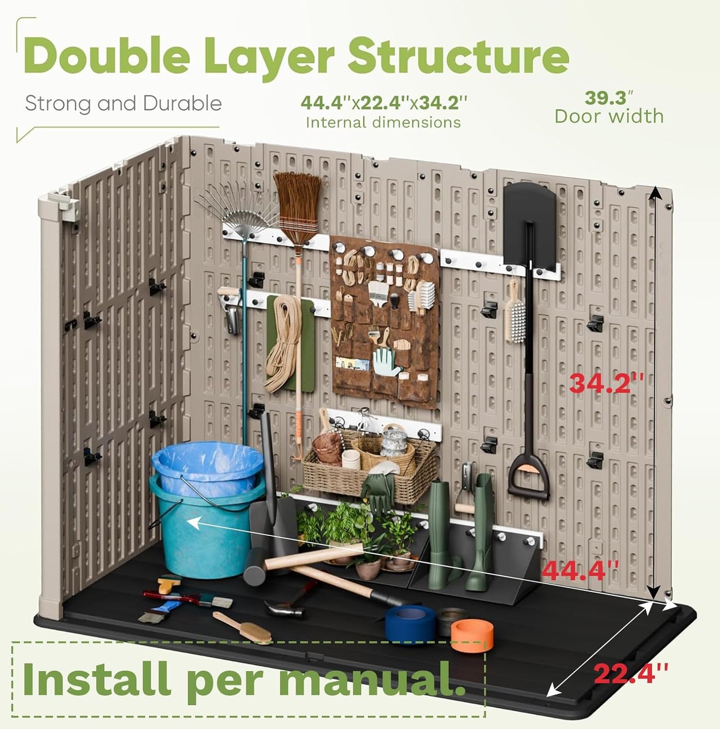 Devoko Outdoor Storage Cabinet 26 Cu Ft with Lockable Doors, Horizontal Storage Shed Waterproof Patio Tools Storage Box for Sofa Cushions, Gardening Tools and Accessories (Beige)