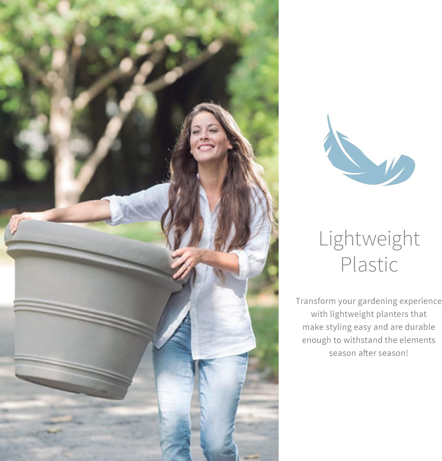 Crescent Garden Brunello Classic Rolled Rim Planter Pot, Indoor/Outdoor Weather-Safe Round Plant Pot, 16'' (Weathered Concrete)