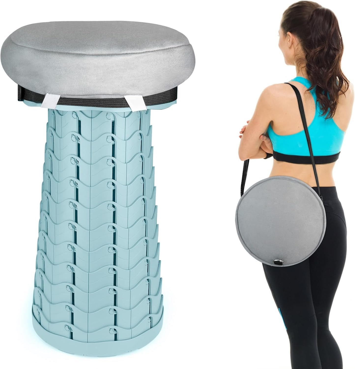 Deer's Life Portable Collapsible Stool with Cushion Pad, Retractable Folding Telescopic Camping Seat for Adults, Small Lightweight Sturdy Adjustable Stools for Travel,Kitchen,Garden,Fishing