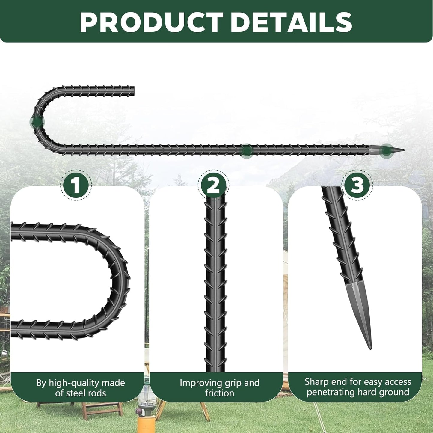 30 Pieces 12 Inch Long 5/16 Inch Diameter Rebar Tent Stakes Heavy Duty, Ground Anchors,Rebar Yard Fence Metal Lawn Bounce House Stakes Heavy Duty, Chain Link Fence J Hooks for Garden Wire Fencing