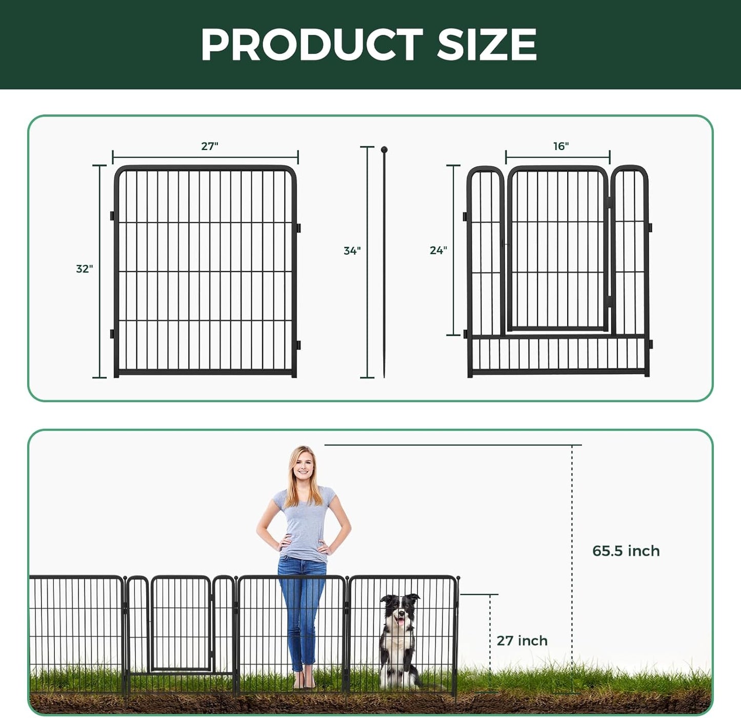 FXW Garden Fence Outdoor for The Yard – 32in(H) x 27.3ft(L) Heavy Duty Metal Animal Barrier for Dog and Rabbit, Decorative Dog Fence, 12 Panels, Black