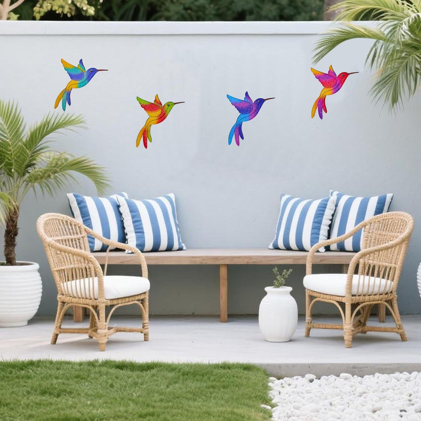 Metal Hummingbird Wall Decor,Outdoor Fence Birds Art Decoration,Hanging Decorations for Garden,Yard,Patio Balcony,Great Gifts for Family Friends(4 Pack)