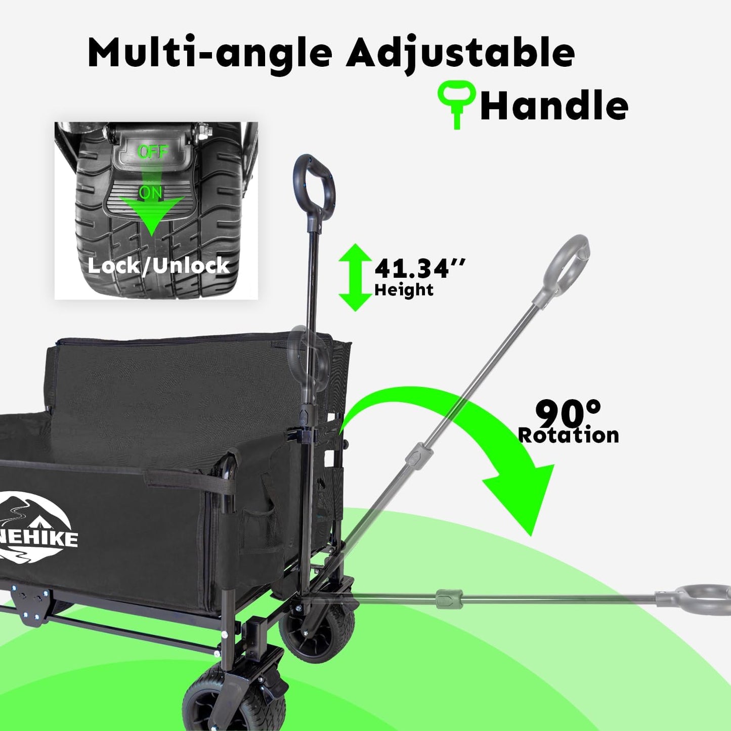 3-in-1 Large Collapsible Folding Wagon, BENEHIKE Foldable Beach Wagon with Rotated Wheels, 500lbs/225L Outdoor Utility Wagon Convert to Bench for Sand, Groceries, Camping, Sports, Shopping (Black)