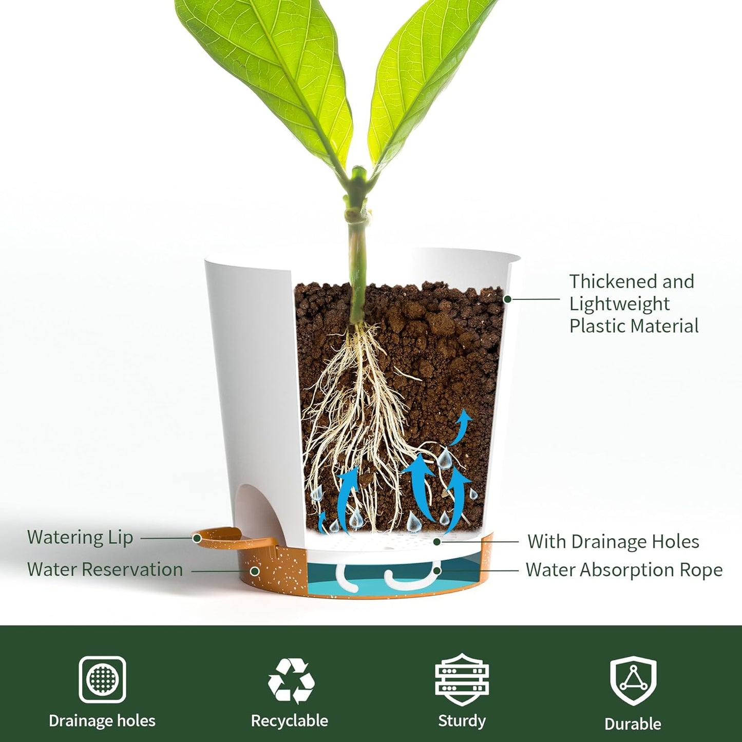 4 inch Small Plant Pots for Outdoor Indoor Plants, 10 Pack Planters with Drainage Holes and Tray, Small Self Watering Pots for Succulent,Cactus, Aloe and Other Plants. (White)