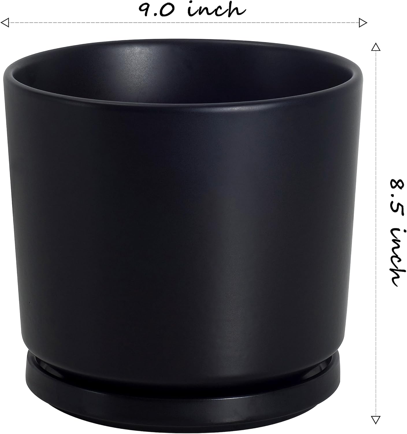 Ekirlin 9 inch Plant Pots,Ceramic Flower Planters Indoor,Modern Succulents Containers with Drain Hole Saucer,Decorate Home,Office & Outdoor (Black)