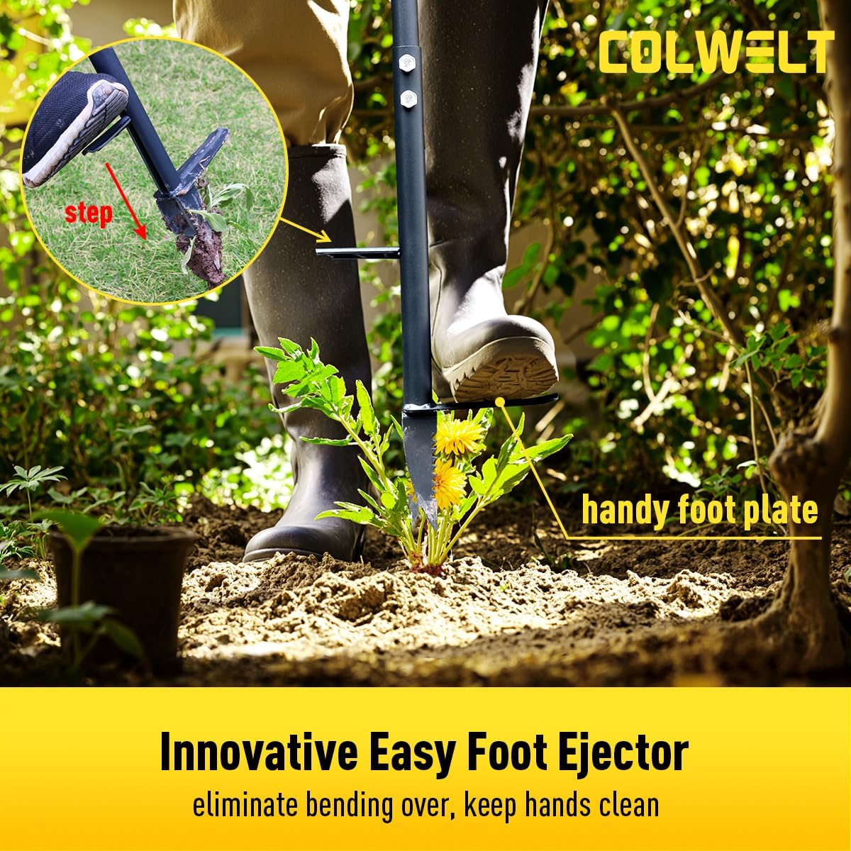 Colwelt Weed Remover Tool 39’’, Weed Puller Root Remover with Thick Steel Claw, Long Handled Weeding Tool with Easy Foot Ejector, Stand Up Garden Weeder Tool for Lawn Grass Dandelion Removal