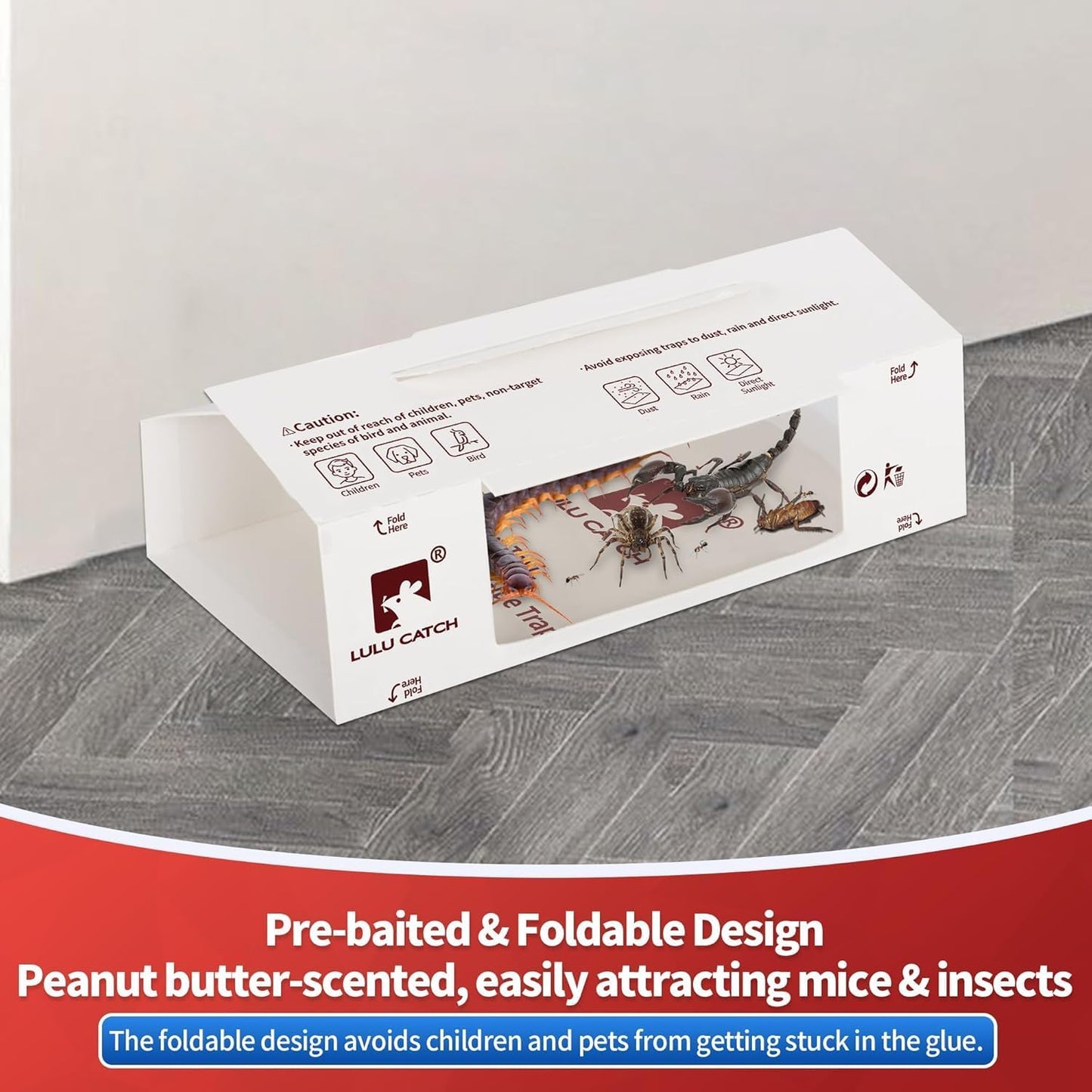 LULUCATCH Spider & Insect Glue Traps,24 Pack Pre-baited Cockroach Glue Boards, Non-Toxic Bulk Cricket Sticky Traps, Roach Trap Bug Catcher Indoor for Home Garage Scorpions, Flea, Centipedes