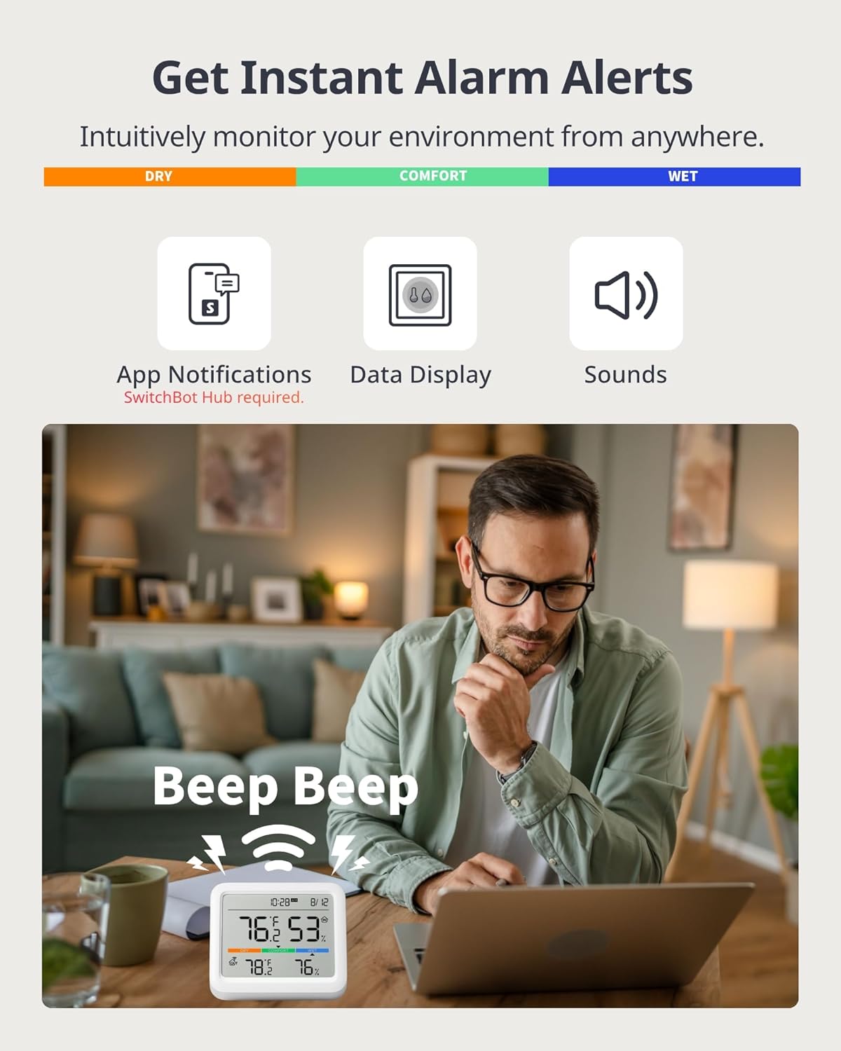 SwitchBot Meter Pro, Digital Hygrometer & Thermometer - Wireless Indoor Temperature & Humidity Monitor with Bluetooth App Control, Real-Time Alerts (1, Meter Pro+Outdoor Meter)