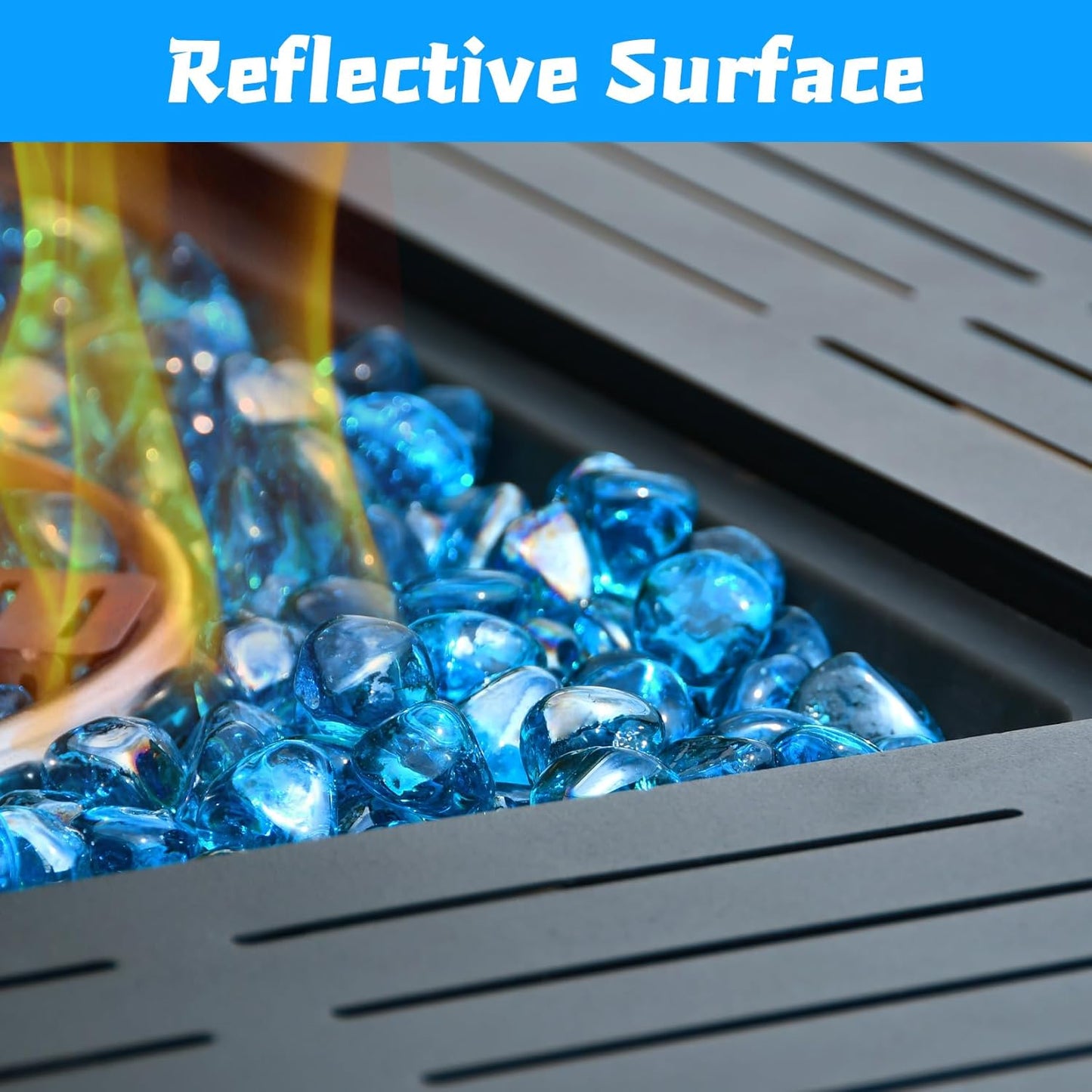 Caribbean Blue Firepit Glass Rocks 20 Pounds, 1 Inch Diamond Fire Stones for Propane Fire Pit, Fireplace and Outdoor Decorative, High Luster Glass Beads