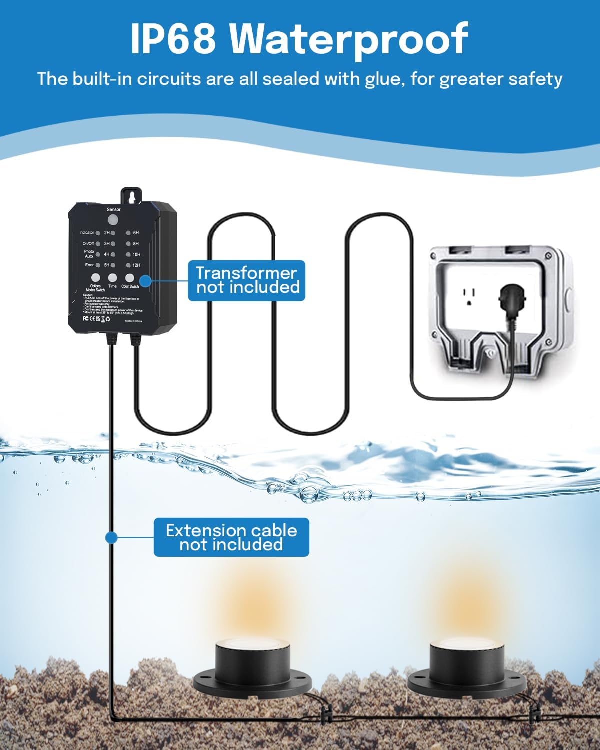 HIBOITEC Pond Lights 3W LED IP68 Waterproof Underwater Lights with UL Cord Warm White 2700K Low Voltage Landscape Lighting for Fountain Pool Compatible 12-24V AC/DC 4Pack