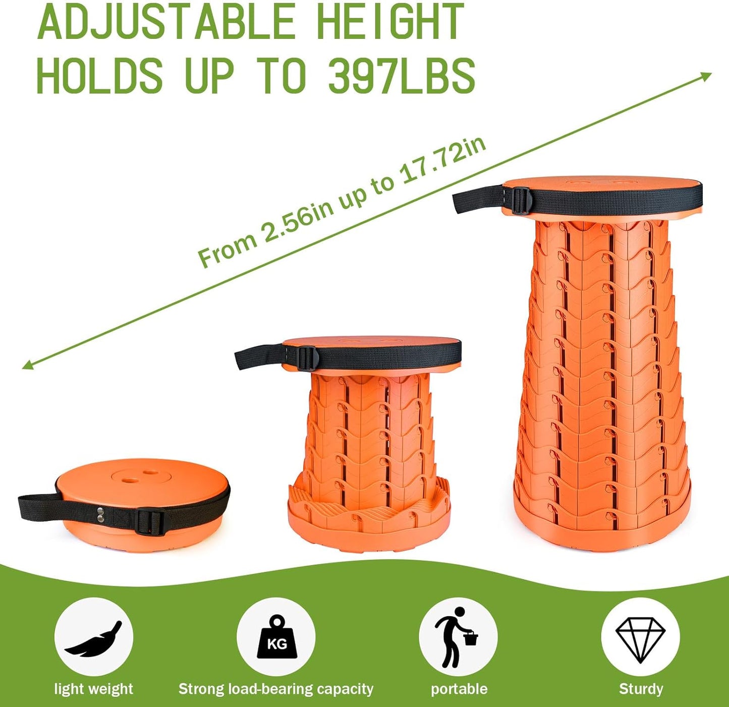 Deer's Life Portable Collapsible Stool with Cushion Pad, Retractable Folding Telescopic Camping Seat for Adults, Small Lightweight Sturdy Adjustable Stools for Travel,Kitchen,Garden,Fishing