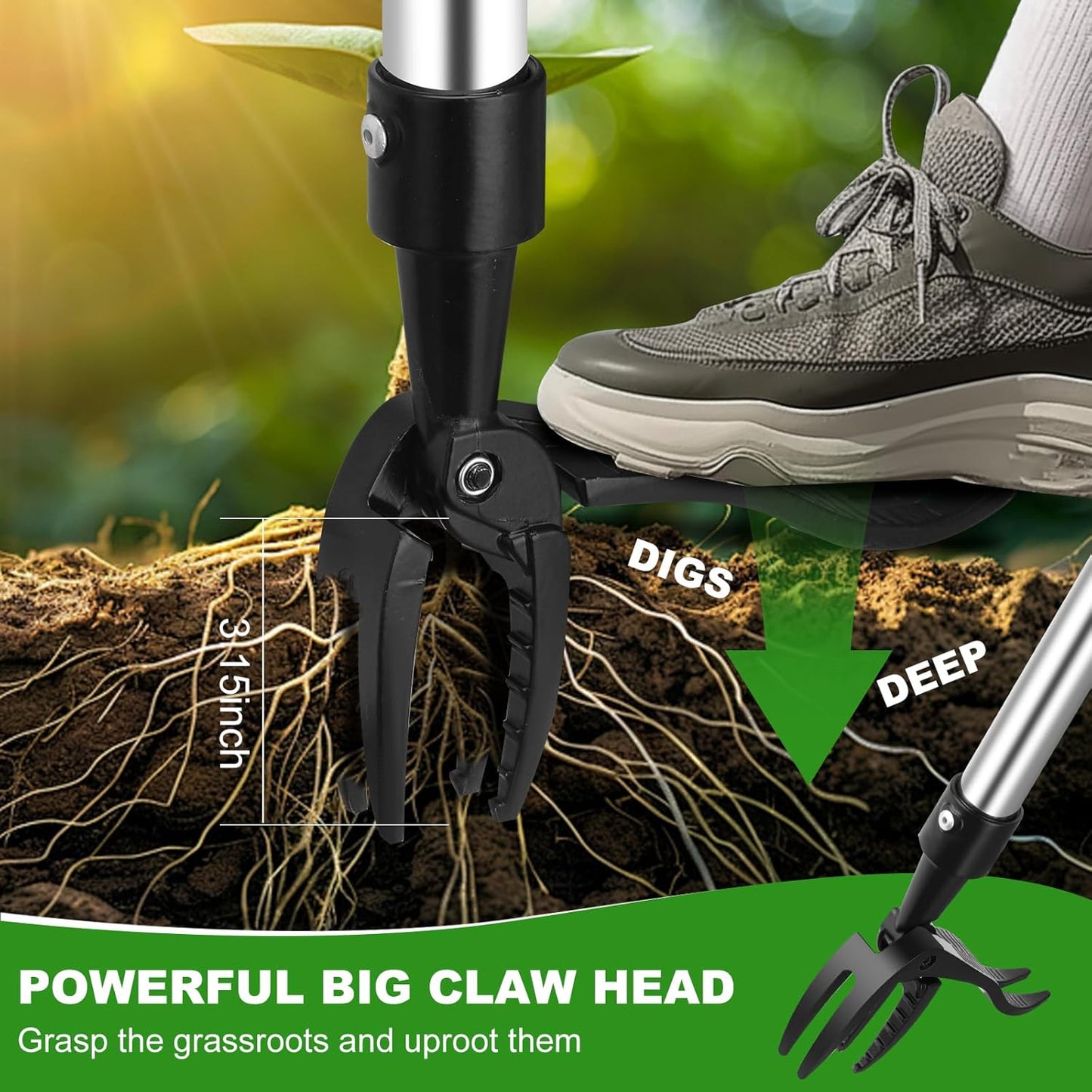 Weed Puller Tool, Lightweight, 4-Claw Stand Up Weeder Tool with Adjustable Handle for Remove Weeds Without Bending or Kneeling, Easily Remove Dandelions, Thistles, Plantain, Crabgrass.