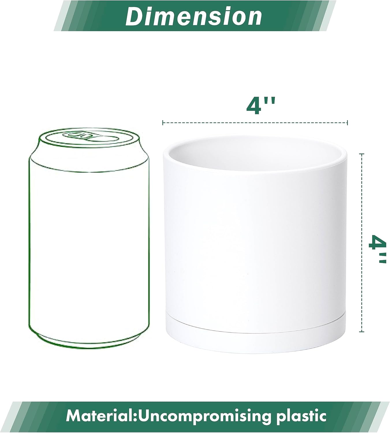 D'vine Dev 6 Pack 4 Inch Modern Plastic Plant Pots, Small Garden Planters for Plant with Drainage Holes and Saucers, White Color, 74-Z-E-3