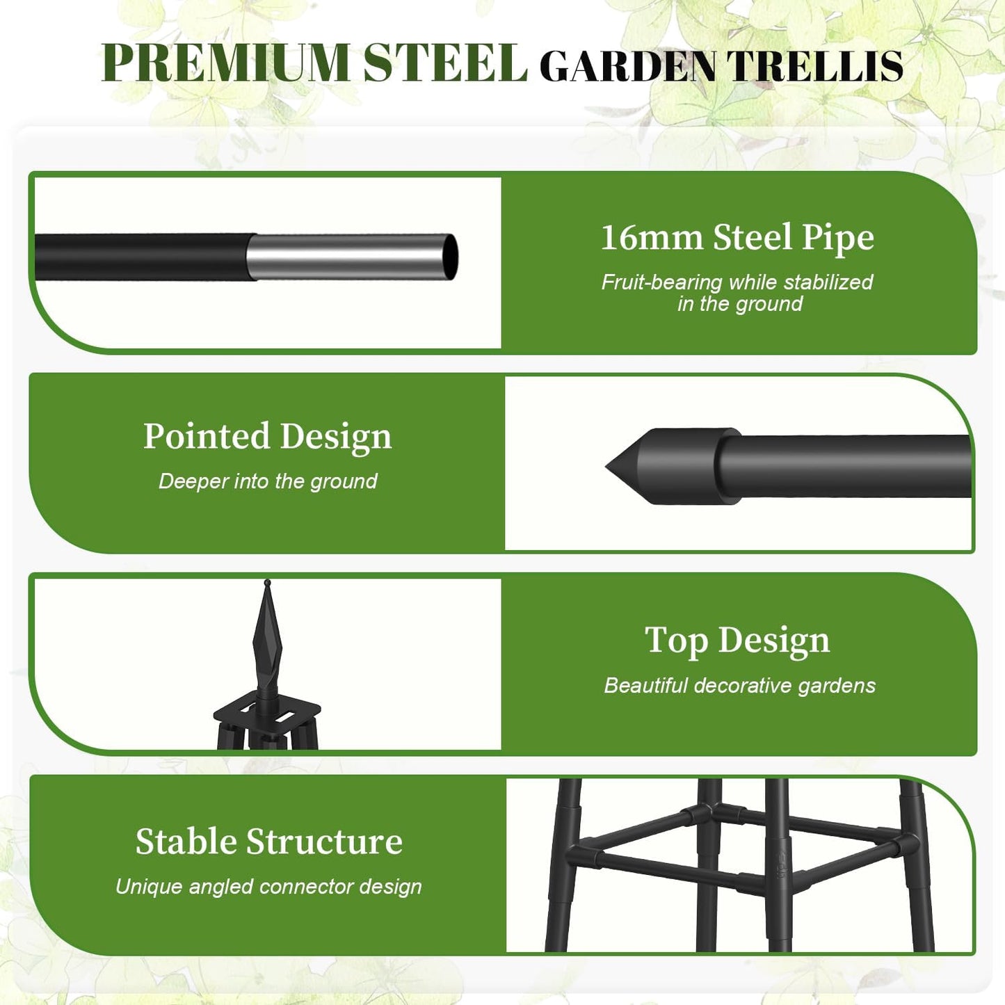 4 Ft obelisk trellis for Climbing Plants outdoor,4 Ft garden trellis with Extra Thickened Plastic-Coated metal pipes, Garden Indoor Potted Plant Support, Climbing Support for Potted Plants