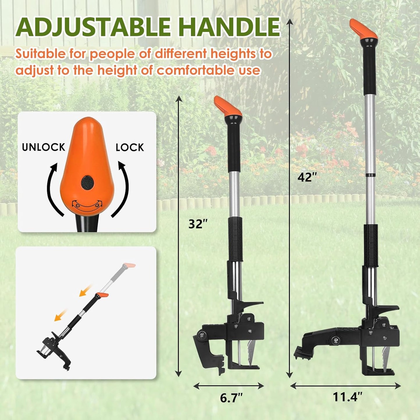 SHANTRA Weed Puller Tool, 4-Claw Stand Up Weed Puller Tool with Long Handle, Adjustable Weeder Puller Heavy Duty Stand Up Weeder, Weeding Tool for Lawn, Yard, Garden, Crabgrass, Dandelion Picker