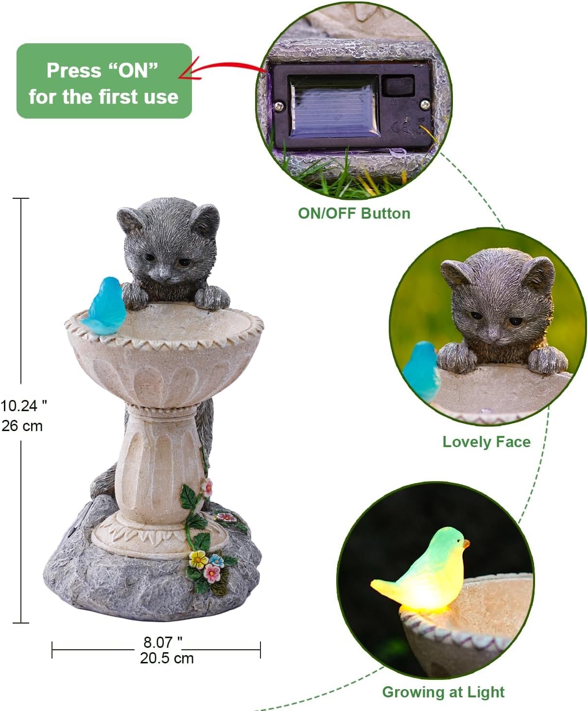 Cat Statues for Bird Bath: Outdoor Sculptures for Garden Lawn Patio Yard Balcony Porch - Unique Gifts for Mother Grandma Women