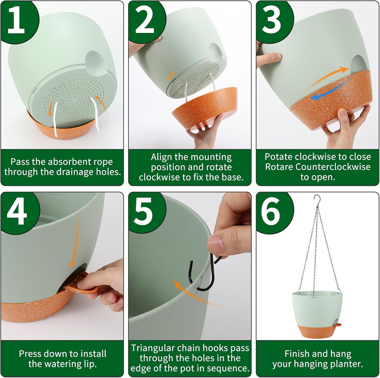 GARDIFE Large Hanging Planter, 12 inch Hanging planters for Indoor. Outdoor Plants, Self Watering Plant Pot, Plant Hanger, Green