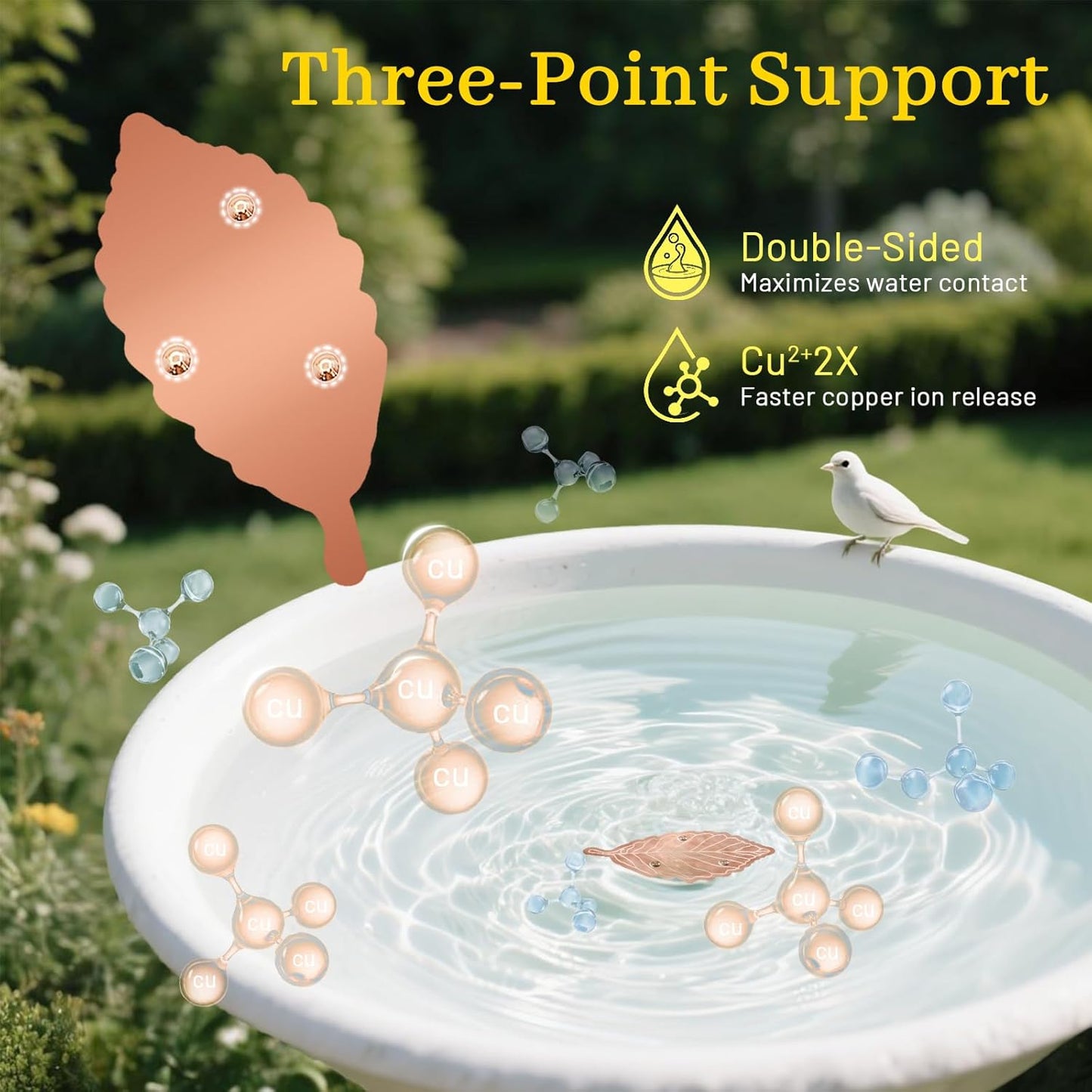 Bird Bath Copper Disk,Bird Bath Purification Disk 0.6mm Reinforced 99.99% Pure Copper Cleaning Disk with 3-Point Support,Fits Outdoor Birdbath & Bowl,Provide Safe Clean Water,Leaf-4Pcs