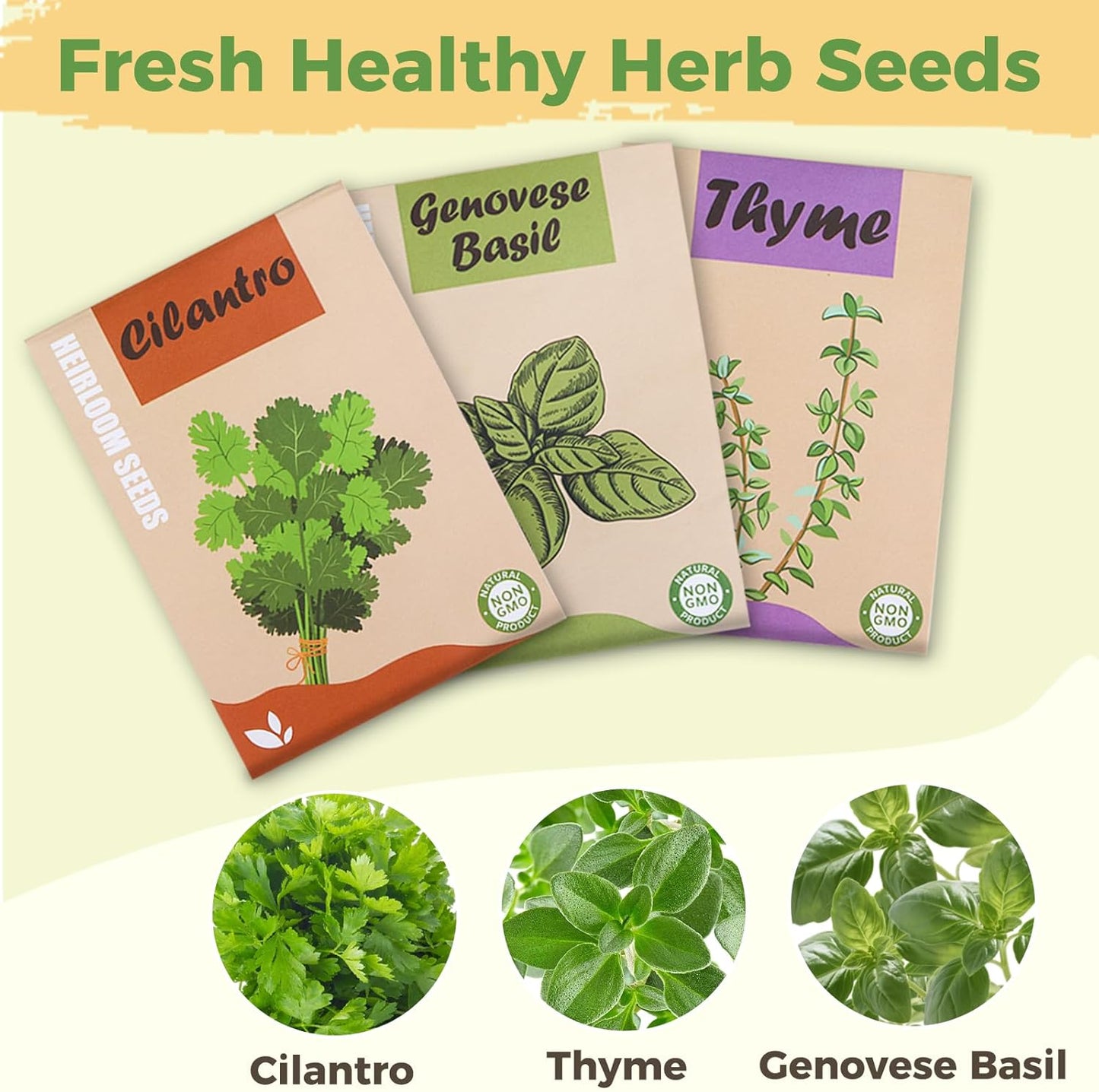 Herb Seed Pods Kit Hydroponic - Refill Pod for All Indoor Garden, 8 Grow Pods with Seeds of Genovese Basil, Cilantro and Thyme, Compatible with All Hydroponics Growing Systems