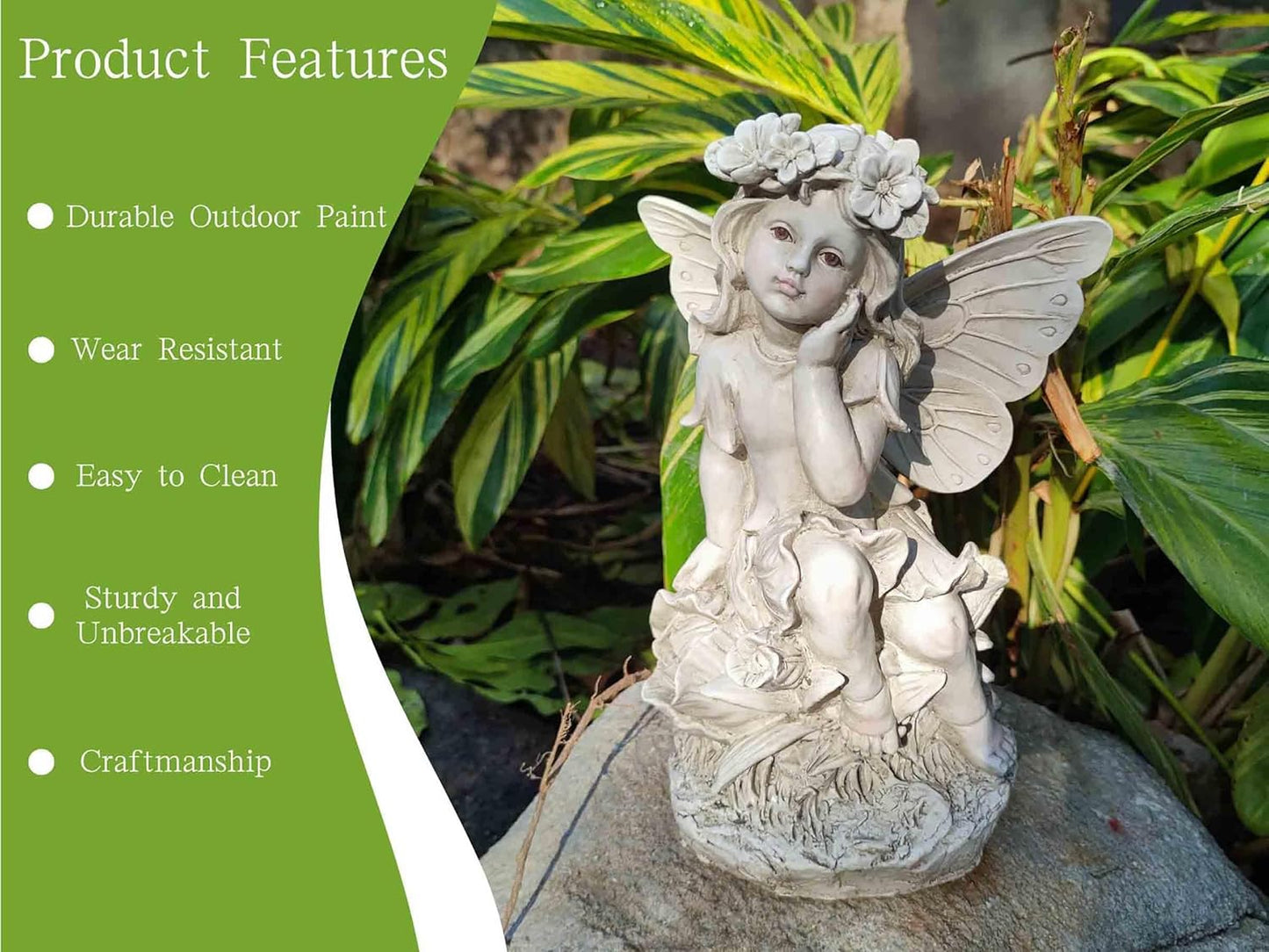 MeritMode 12.8" Fairy Garden Outdoor Guardian Angel Statue - Waterproof Resin with Flower Base, Unique for Patio, Balcony & Yard Decor