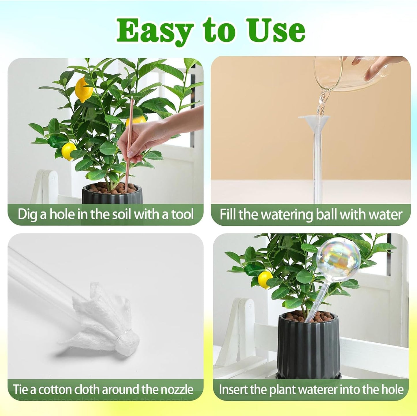 Plant Watering Globes, 6PCS Iridescent Rainbow Gradient Color Clear Glass Bulbs Self Watering Spikes Planter Insert, Automatic Plant Waterer Bulbs Devices for Various Plants