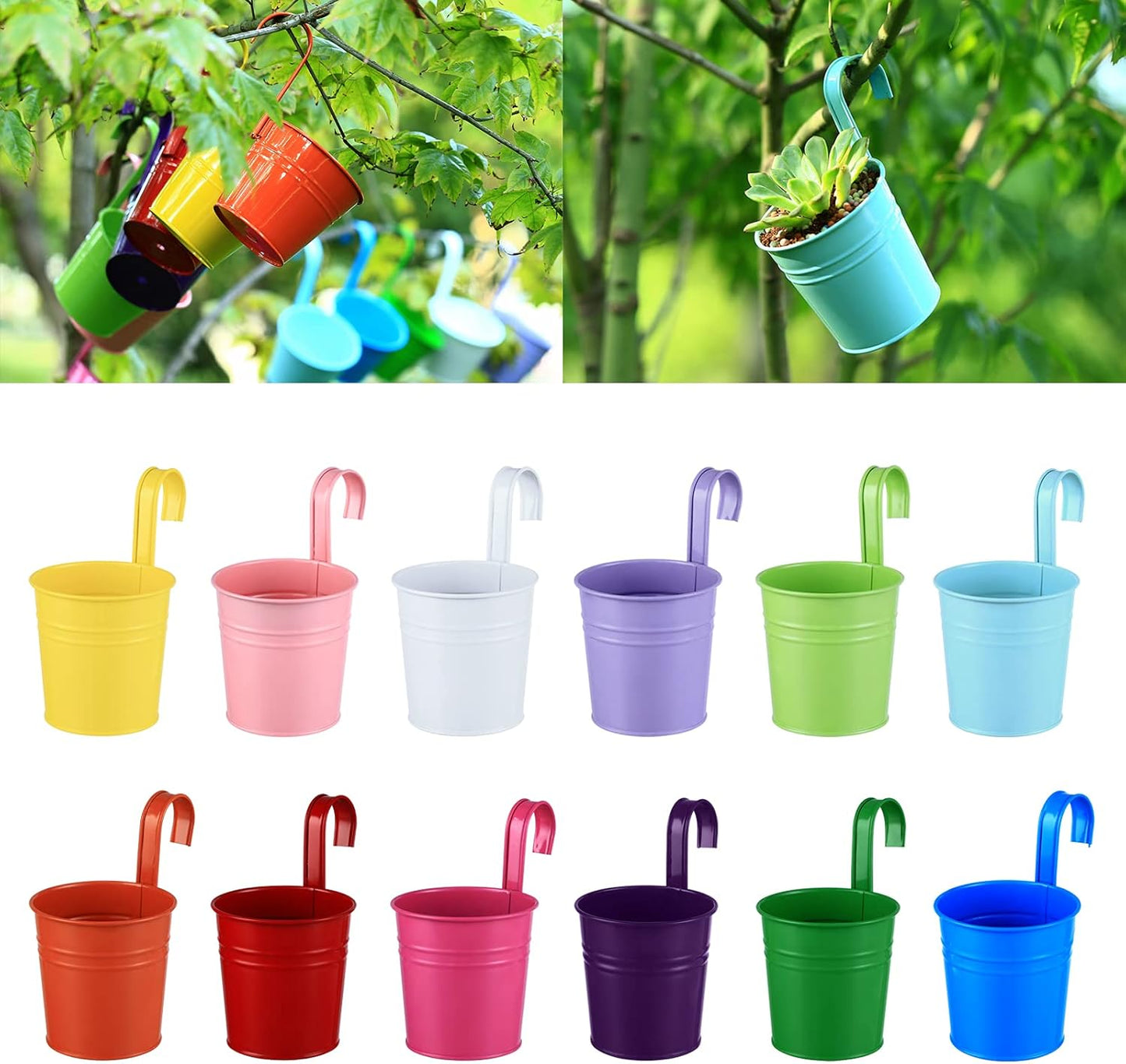 12 Pack Balcony Planters Railing Hanging, Colorful Railing Planter 4 Inches Small Hanging Plant Holder Indoor/Outdoor