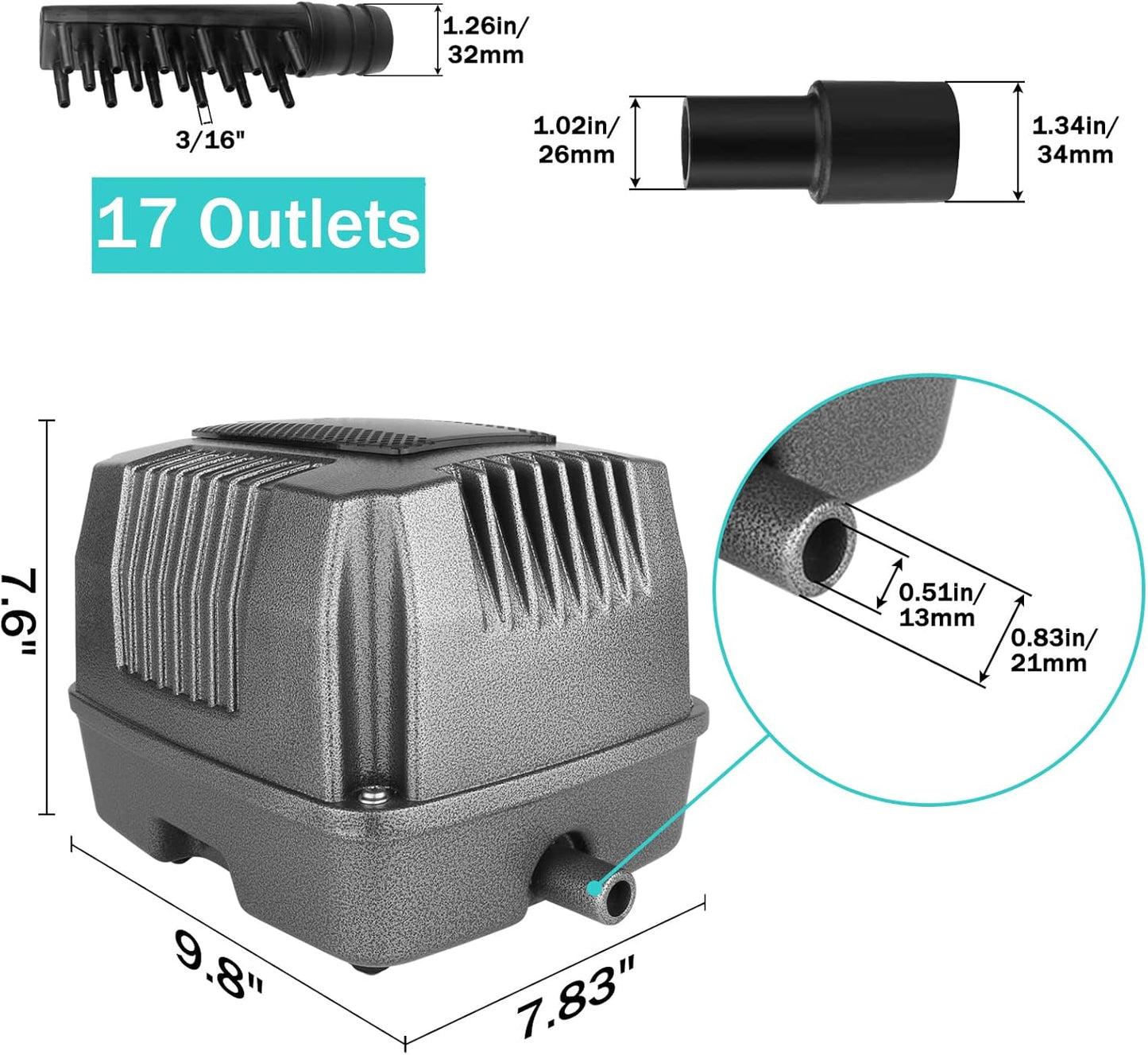 Linear Air Pump for Aeration, 1350GPH Septic Air Pump Pond Aerator for Koi Pond, Aquarium, Waste Treatment, Fish Farm, Seafood Restaurant, Hydroponic