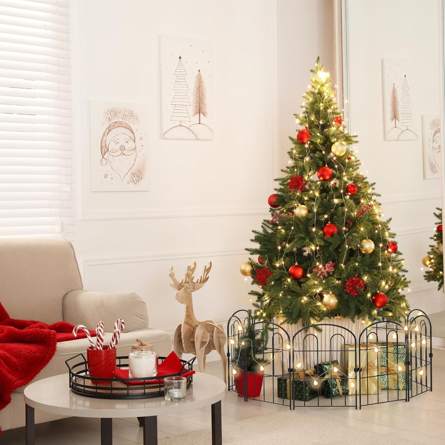 Decorative Garden Fence Outdoor 24in x 10ft Coated Metal RustProof Landscape Wrought Iron Wire Border Folding Patio Fences Flower Bed Fencing Animal Barrier Section Panels Decor