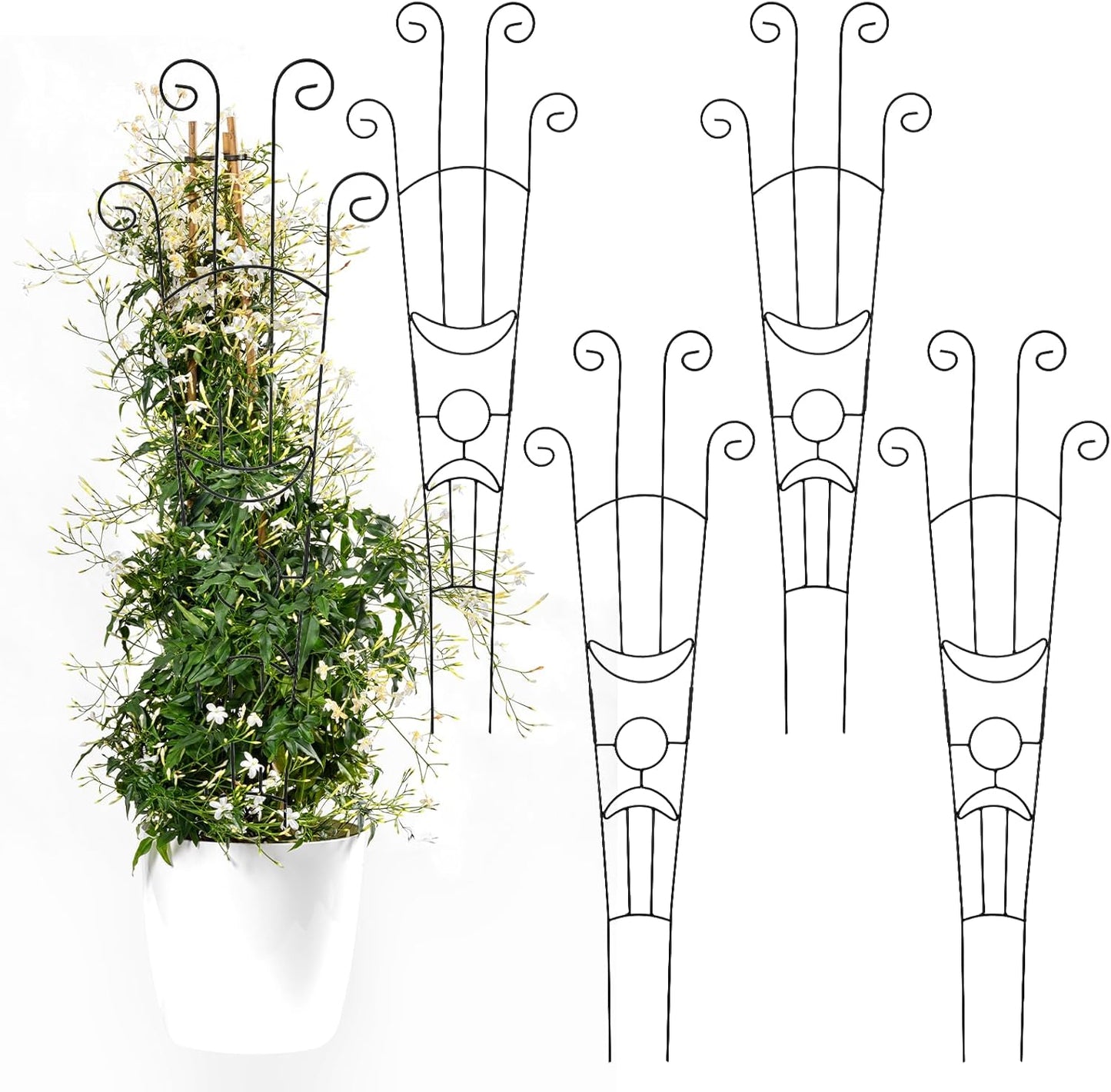 4 Pack Plant Supports, 32 in Taller Plant Trellis for Climbing Plants Indoor, Sturdy Houseplant Trellis for Potted Plants with Ties, Vine Plant Support for Monstera Pothos Ivy, Plant Decor