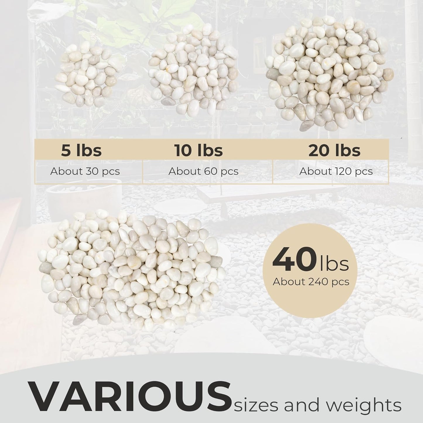 Large Pebbles for Landscaping 40lbs, 2-3 Inch White River Rocks for Aquarium, High Polished Natural Decorative Stones for Vase Filler Fish Tank Gardening