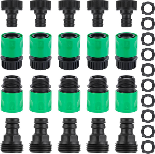 20 Pieces plastic water hose quick connect fittings, Garden Hose Quick Connect Fittings Plastic Fitting Adapter for Hose 3/4 Inch GHT Male and Female Connectors with 12 Pieces Rubber Washer