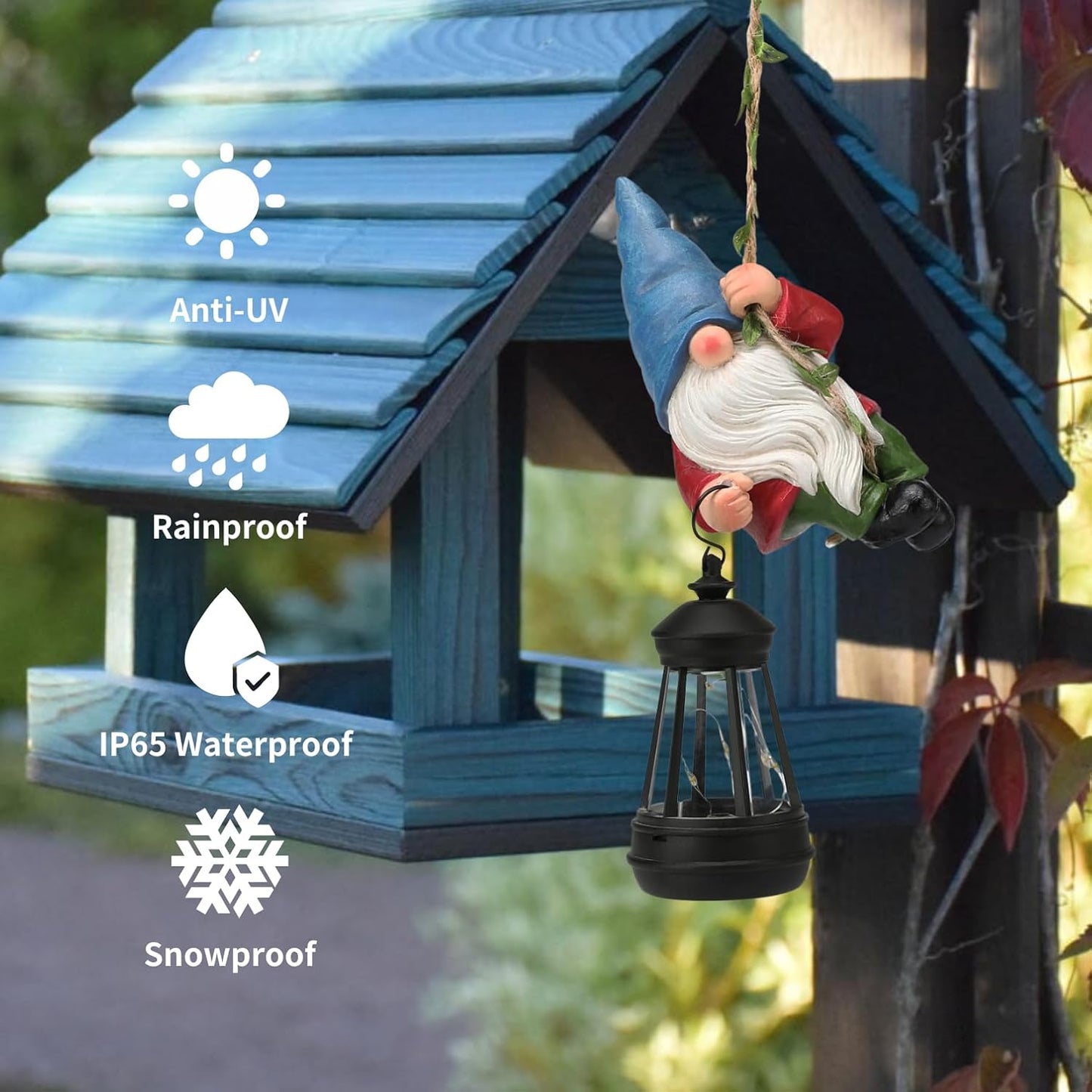 Solar Hanging Gnome Garden Statue Climbing Rope Gnome with LED Lantern Outdoor Decor Tree Hugger Yard Porch Wall Decoration Halloween Christmas Gardening Gift for Mom Women