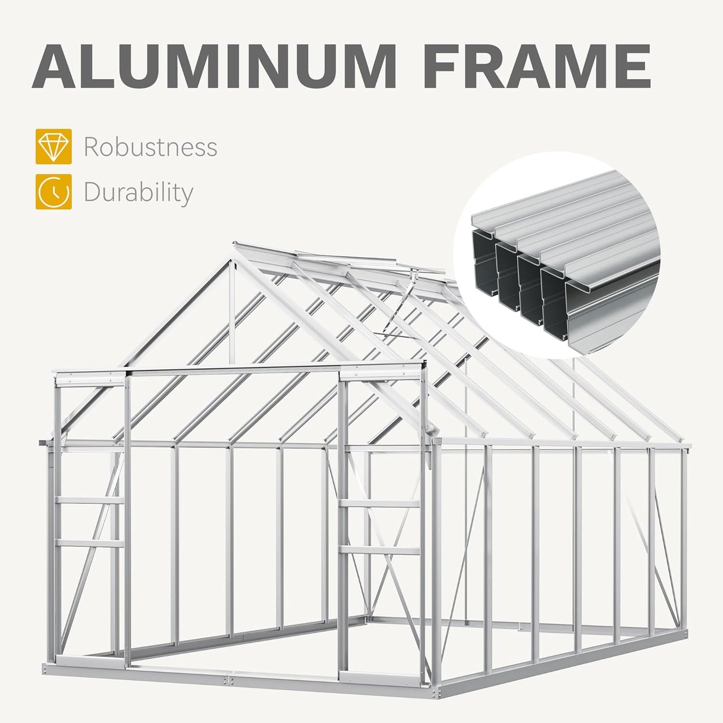 DWVO 8x12FT Polycarbonate Greenhouse Heavy Duty Green Houses Outdoor Aluminum Greenhouses with Sliding Doors Vent Window Walk-in Greenhouse Large Sun House for Garden Backyard, Matte Sliver