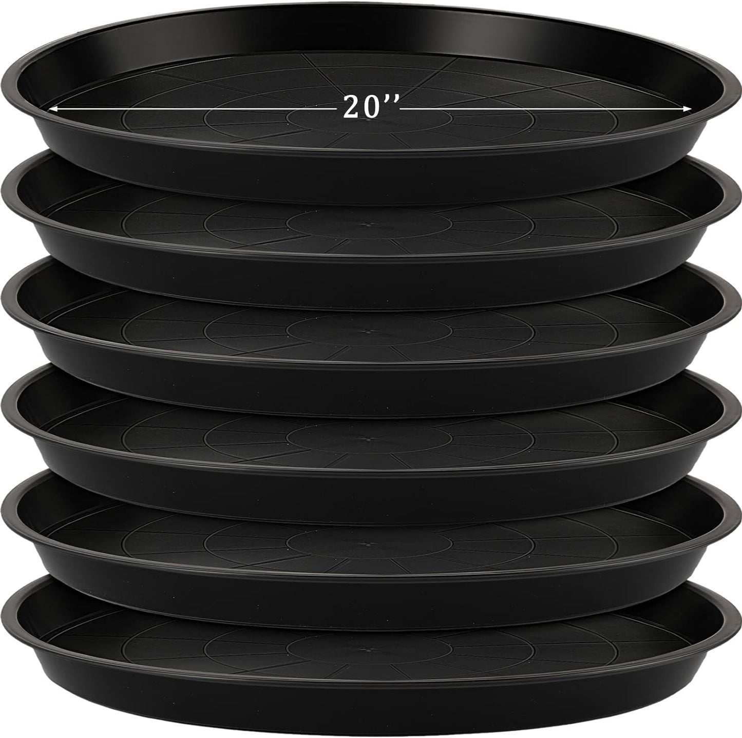 Eccliy 6 Pack Plastic Plant Saucer Heavy Duty Planter Saucers Large Plant Pot Saucers Plastic Water Trays for Indoors and Outdoors Flower Plant Plant Drip (Black,20 Inch)