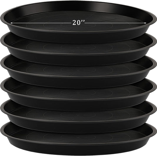 Eccliy 6 Pack Plastic Plant Saucer Heavy Duty Planter Saucers Large Plant Pot Saucers Plastic Water Trays for Indoors and Outdoors Flower Plant Plant Drip (Black,20 Inch)