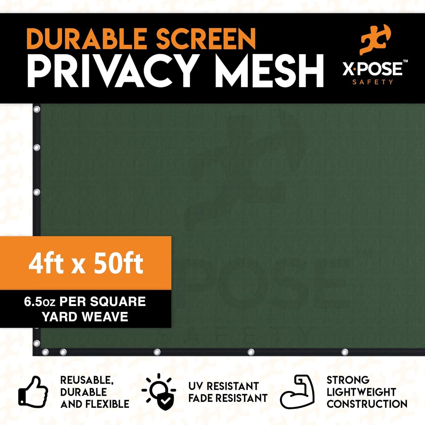 Xpose Safety Privacy Fence Screen 4’ x 50’ – Heavy Duty Green Mesh with 90% Visibility Block, UV Protection – for Garden, Yard, Nursery, Kennel, Dog Run, Greenhouse