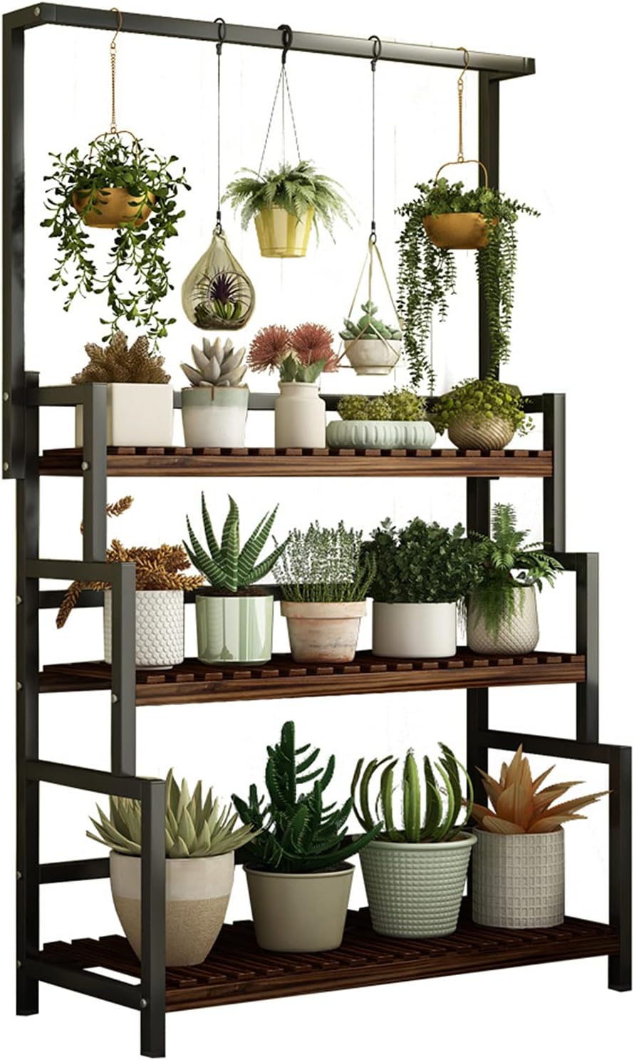 3-Tier Hanging Plant Stand Planter Shelves Flower Pot Organizer Rack Outdoor Indoor Display Shelving Plants Shelf Unit Holder for Terrace Garden Corner Balcony, Living Room Storage