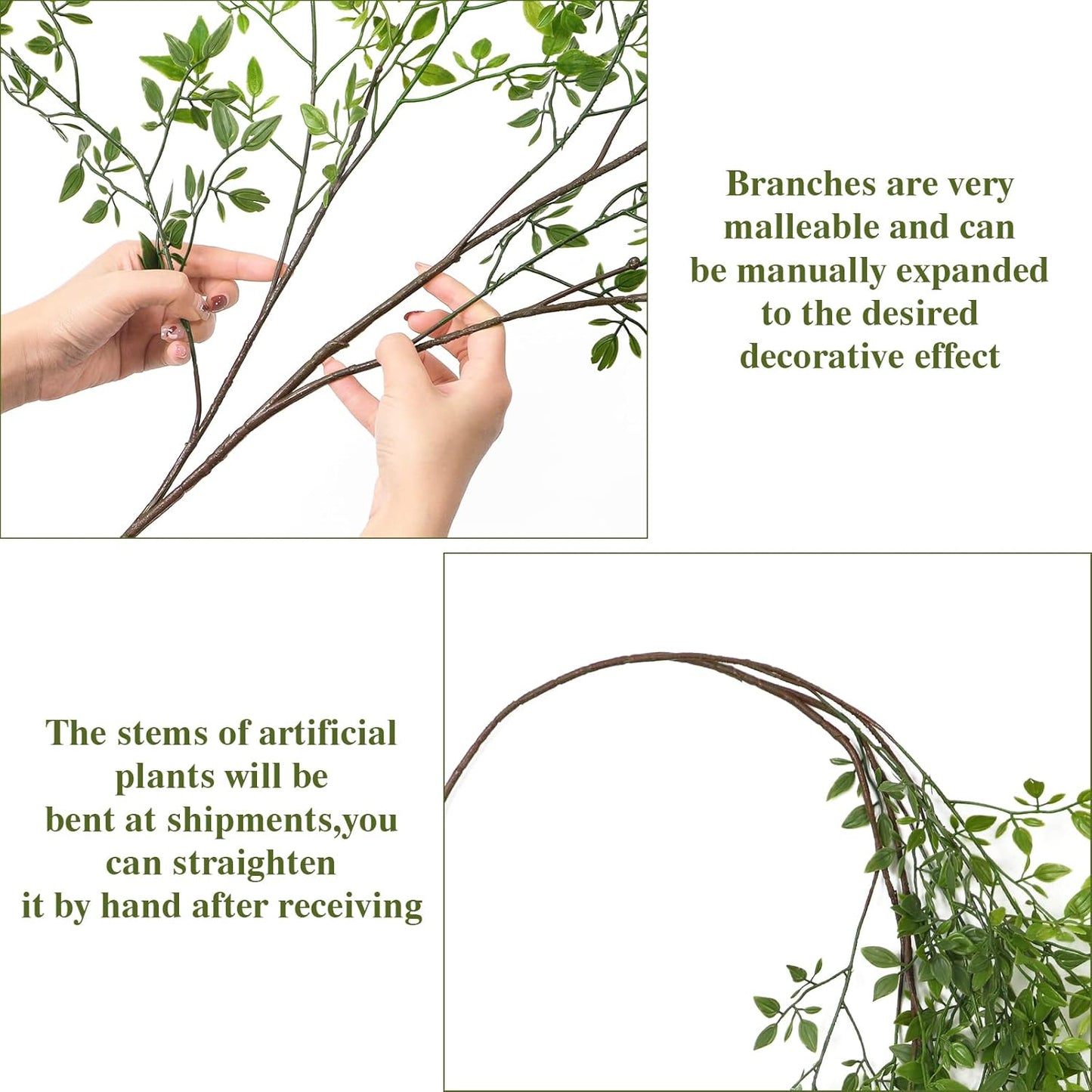 Dremisland Artificial Plant 43.3 Inch Artificial Bamboo Plant Branch 2 Pcs Artificial Green Stems Lucky Bamboo Plants Fake Shrubs Plants Bushes for Home Wedding Office Garden Decor (Green)