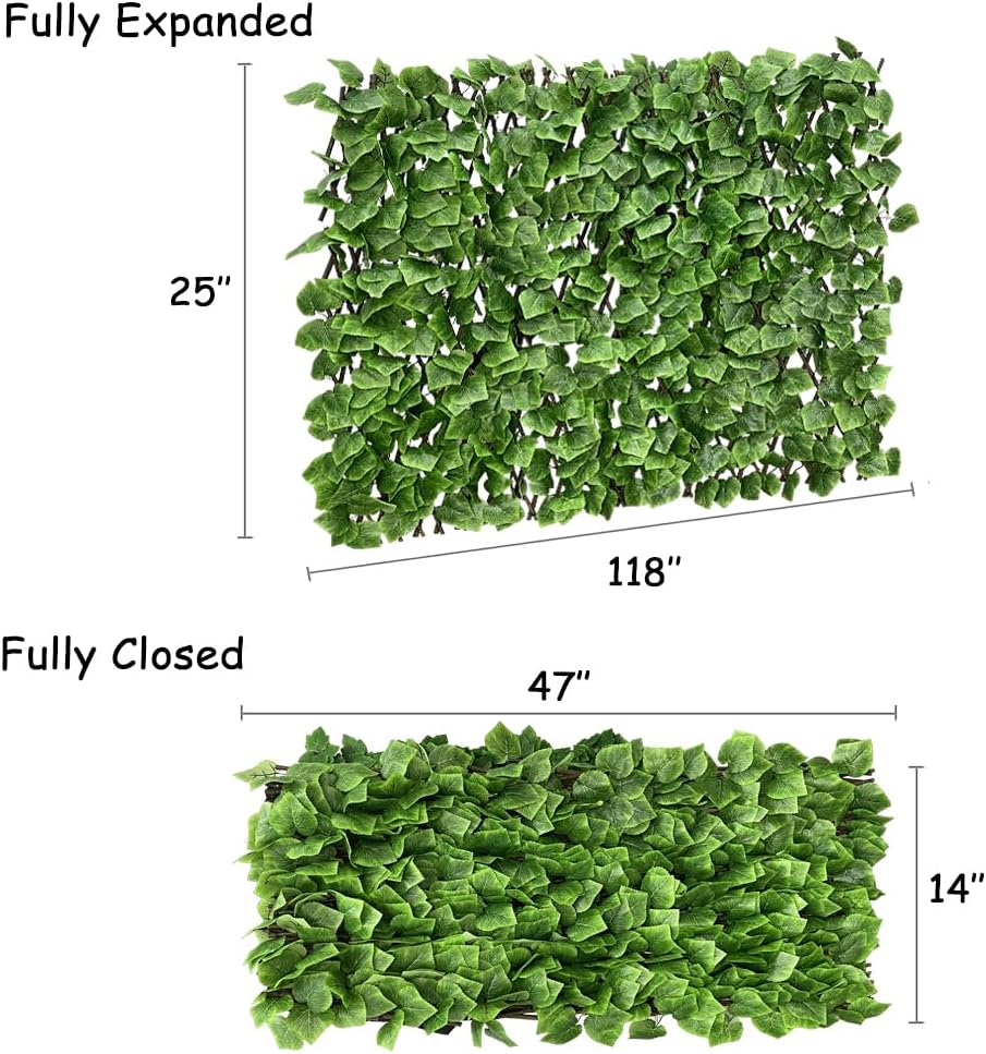 Expandable Fence Privacy Screen for Balcony Patio Outdoor,Decorative Faux Ivy Fencing Panel,Artificial Hedges (Single Sided Leaves)……
