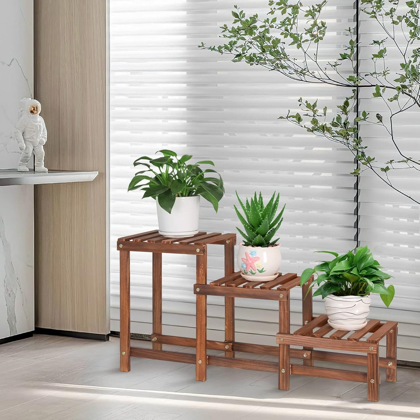 3 Tiers Plant Stand Indoor,Wood Plant Stands for Indoor Plants Multiple,Corner 3 Steps Ladder Plant Shelf High Low Flower Stand Planter Display Rack for Patio Balcony Living Room
