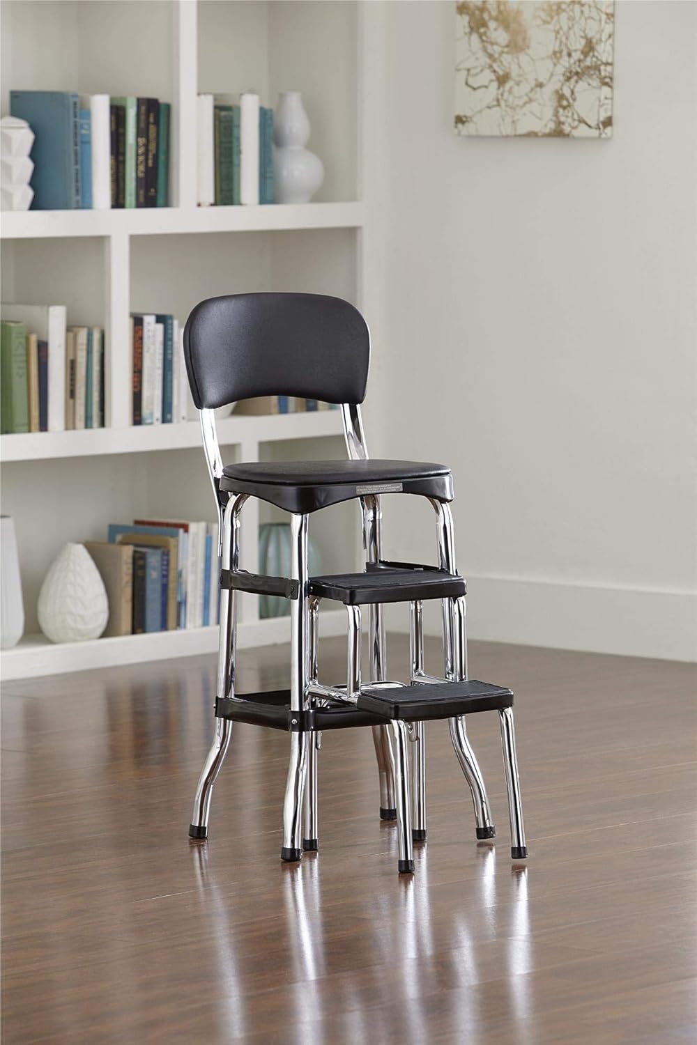 Cosco 11120CBB1E Black Retro Counter Chair / Step Stool, Black