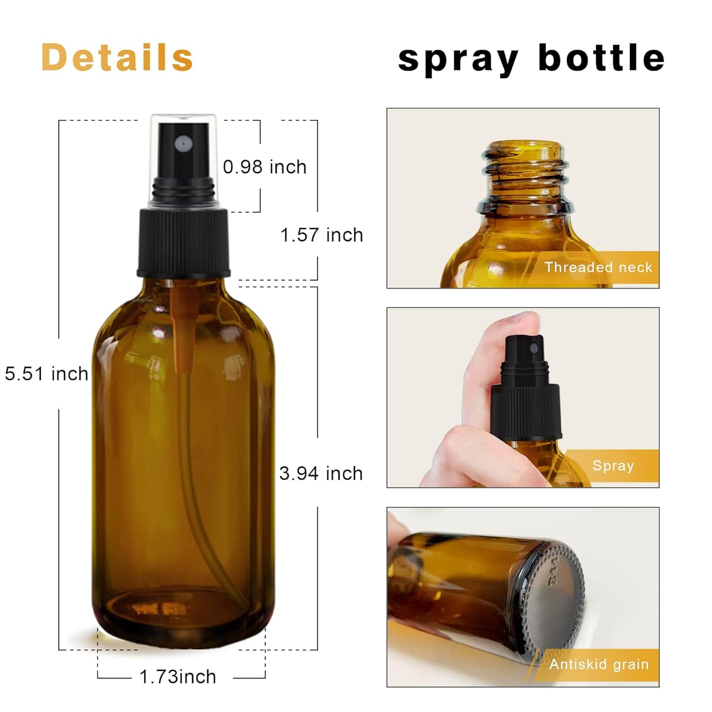Amber Spray Bottles about 4oz Empty Small Glass Spray Bottle Fine Mist Spray Refillable Containers, Set of 16, Included 24 nozzles, 2 Funnels, 2 Droppers, 24 Labels