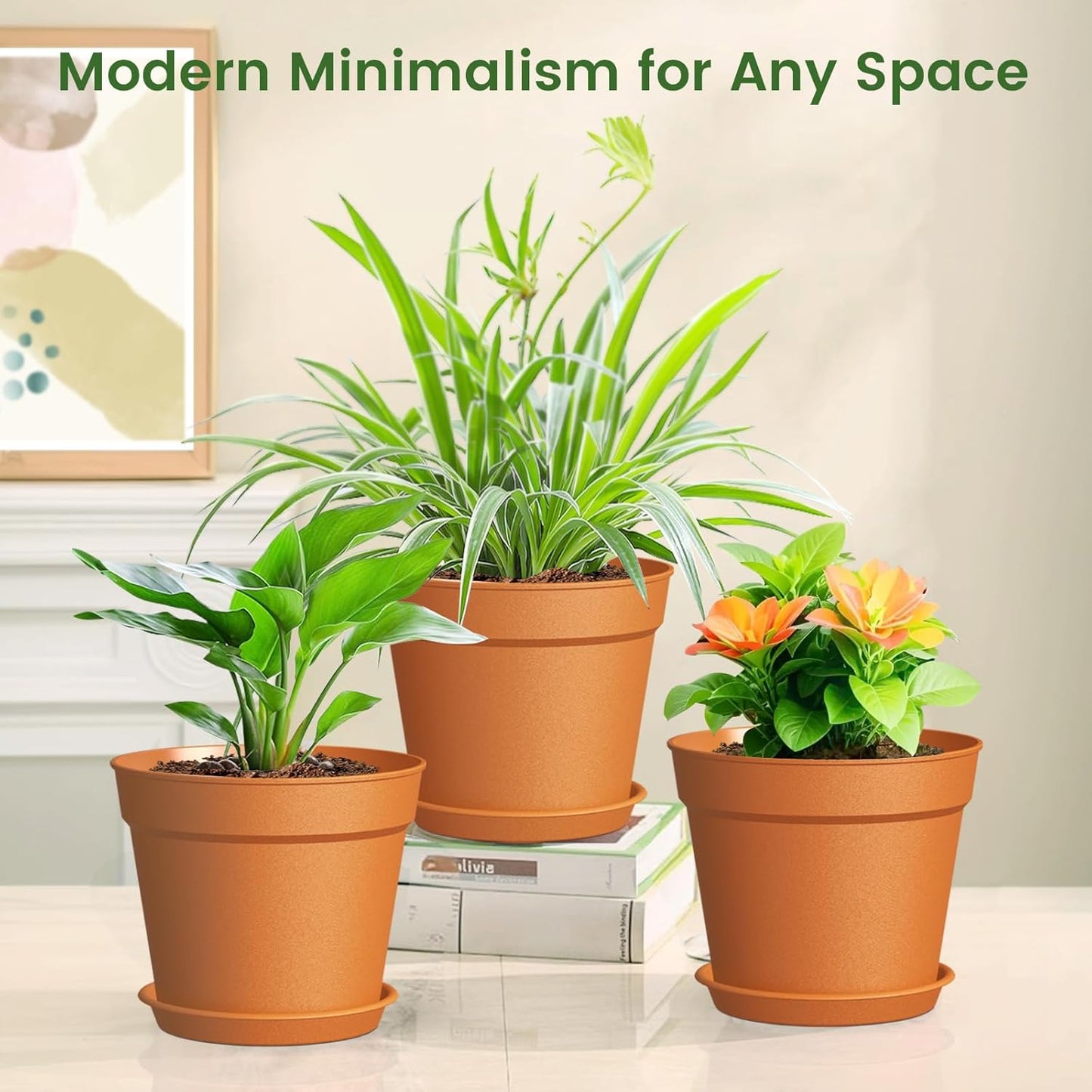 20 Pack 6 Inch Plant Pots with Drainage and Saucers, Plastic Flower Pots for Indoor and Outdoor Plants, Stackable Nursery Planters for Houseplants and Herbs, Terracotta