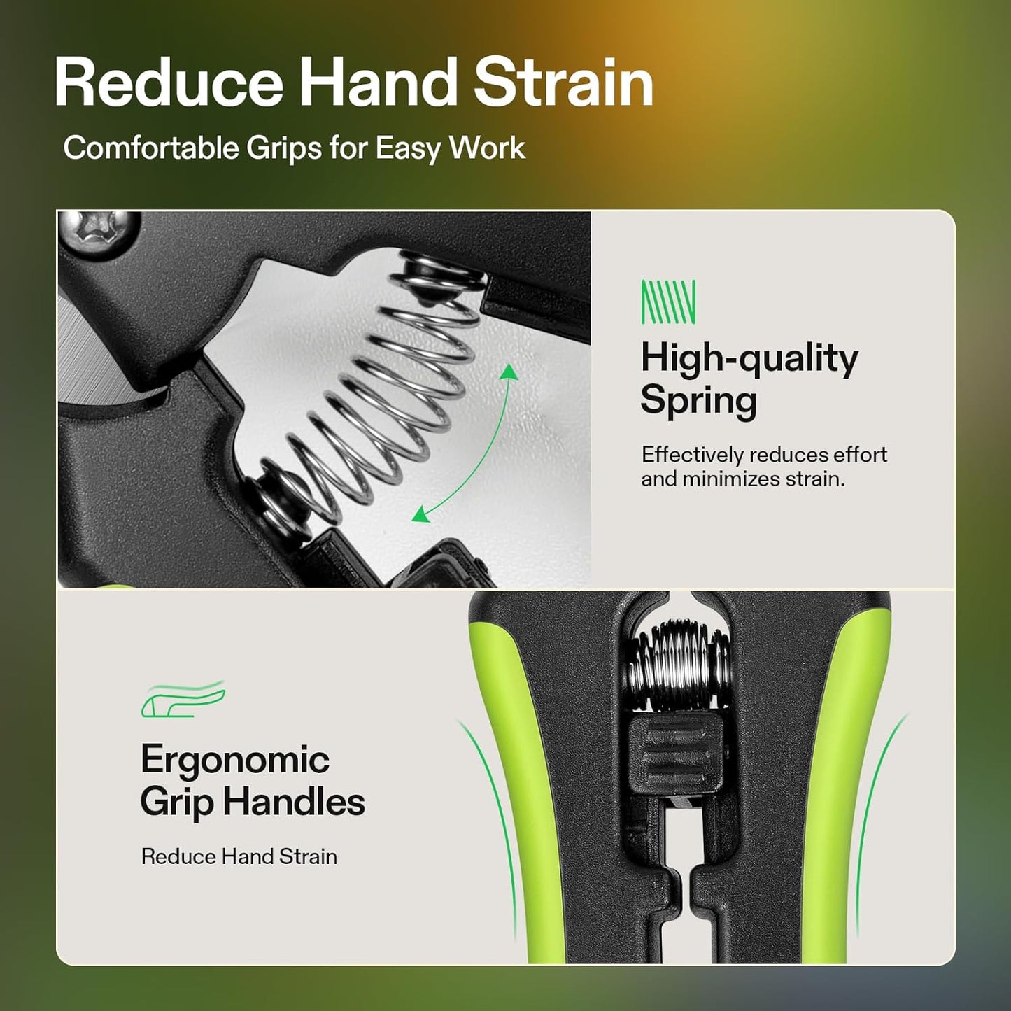 VIVOSUN Gardening Scissors, 6.5 Inch Hand Pruner, Pruning Shear with Straight Stainless Steel Blades, Garden Tools for Women Men, Black and Green