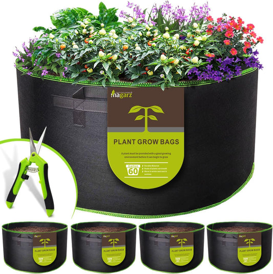 4-Pack 60 Gallon Fabric Flower Pots Garden Felt Grow Bags with Handle (Black)