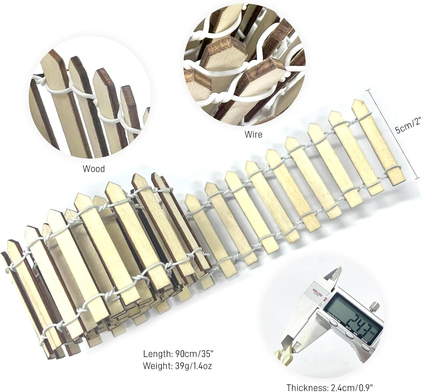 35 Inches Mini Fairy Garden Fence DIY Small Wood Decorative Picket Fence Micro Landscape Miniature Ornaments for Dollhouse, Crafts, Diorama Project, Plant Pot (Nature Wood-Brown Edge)