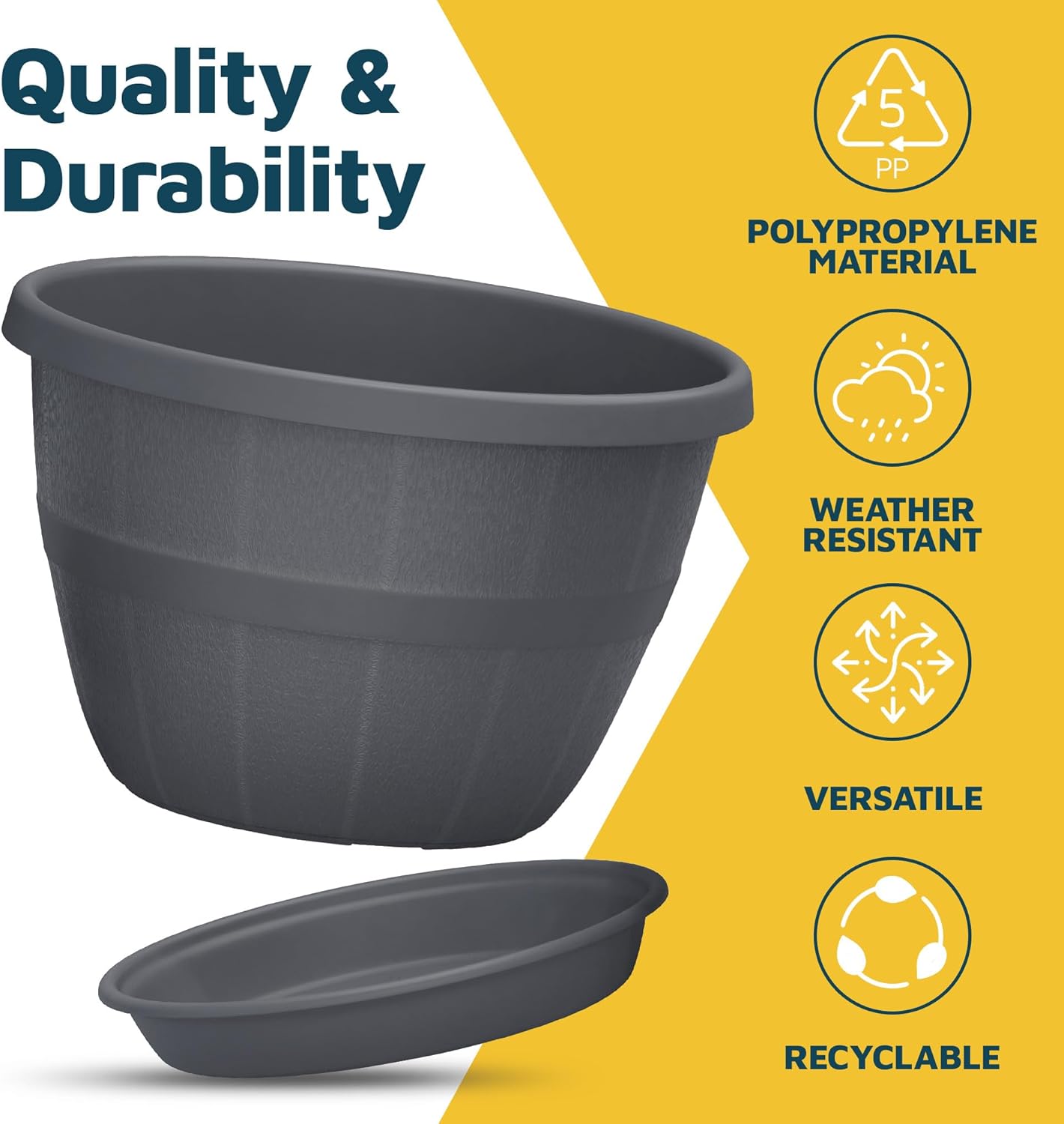 10-Inch Whiskey Barrel Planters Outdoor Pack of 2 - Durable Plastic Plant Pots for Indoor & Outdoor Use with Drainage & Saucer, Lightweight Rustic Barrel Planters for Flowers, Herbs & Small Plants